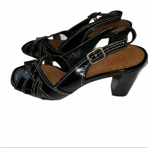 Dexter Black Patent Leather Slingback Heels Open Toe Women's Shoes‎